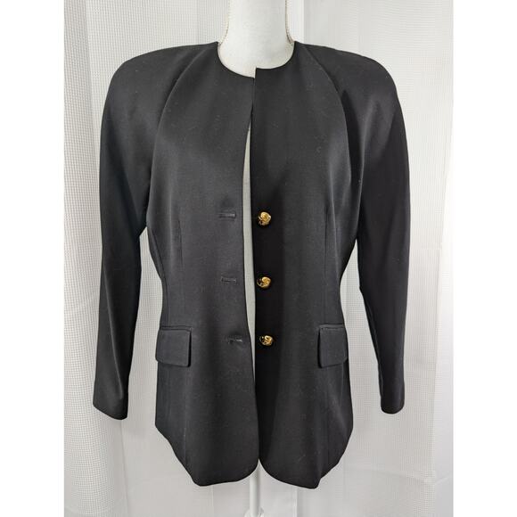 LORD & TAYLOR! STUNNING BLACK PURE GABARDINE 100% WOOL BLAZER, JACKET! SZ 10 - Picture 3 of 10